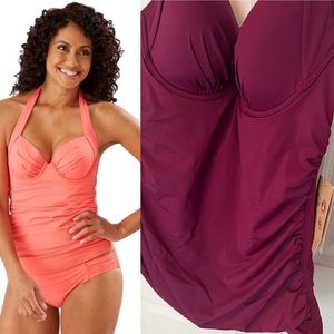 Tommy Bahama Underwire Halter Tankini Top Pearl Solids Magenta Plum - L LD LARGE